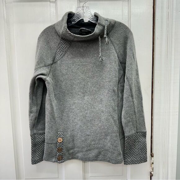 Prana Lucia long sleeve gray wool blend sweater button accents women's medium - Picture 1 of 6